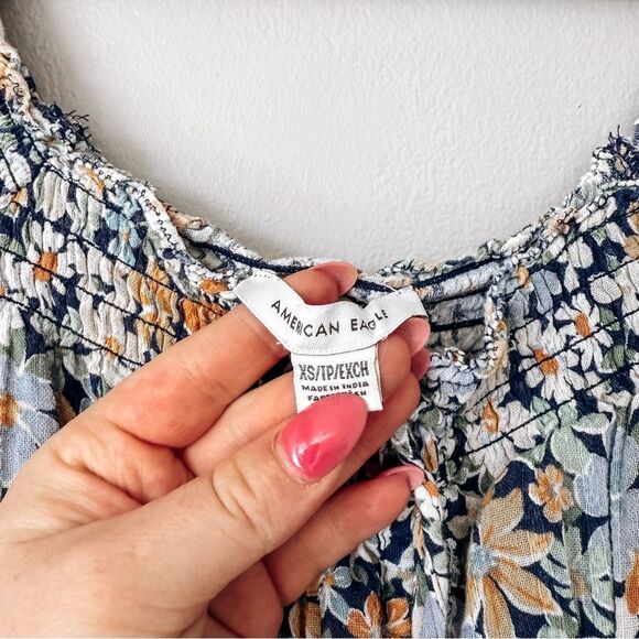 American Eagle Blue Boho Floral Mini Dress Size XS - Picture 4 of 8